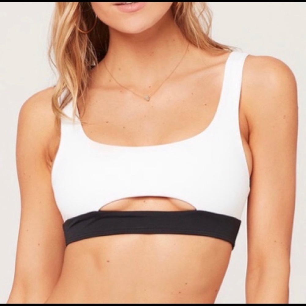 L*SPACE Color Blocked Black and White ARIEL Bikini Top
